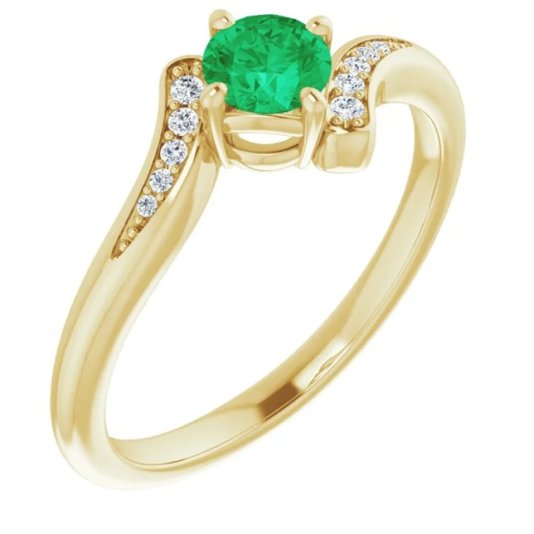 women’s blue diamond engagement rings-14K Yellow Natural Emerald & .04 CTW Natural Diamond Ring