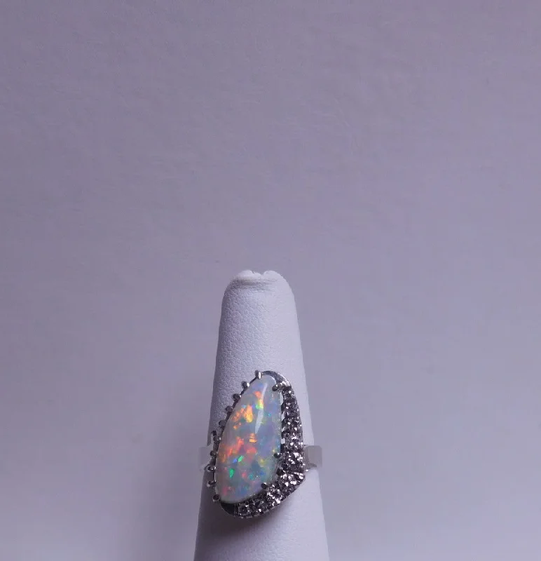 women’s rose gold engagement rings-18K ESTATE OPAL AND DIAMOND RING