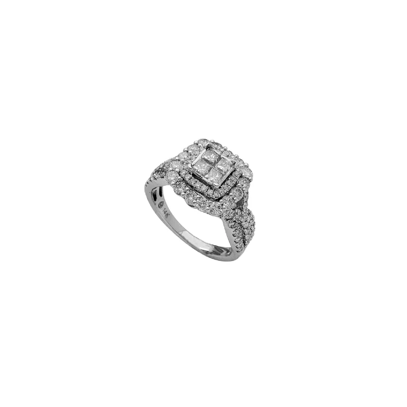 women’s affordable diamond engagement rings-Iced-Out Princess & Round Cut Diamond Ring (14K)