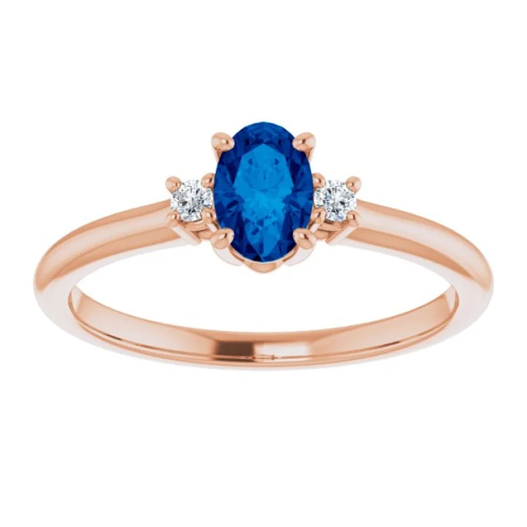 women’s unique engagement rings-14K Rose Lab-Grown Blue Sapphire & .04 CTW Natural Diamond Ring