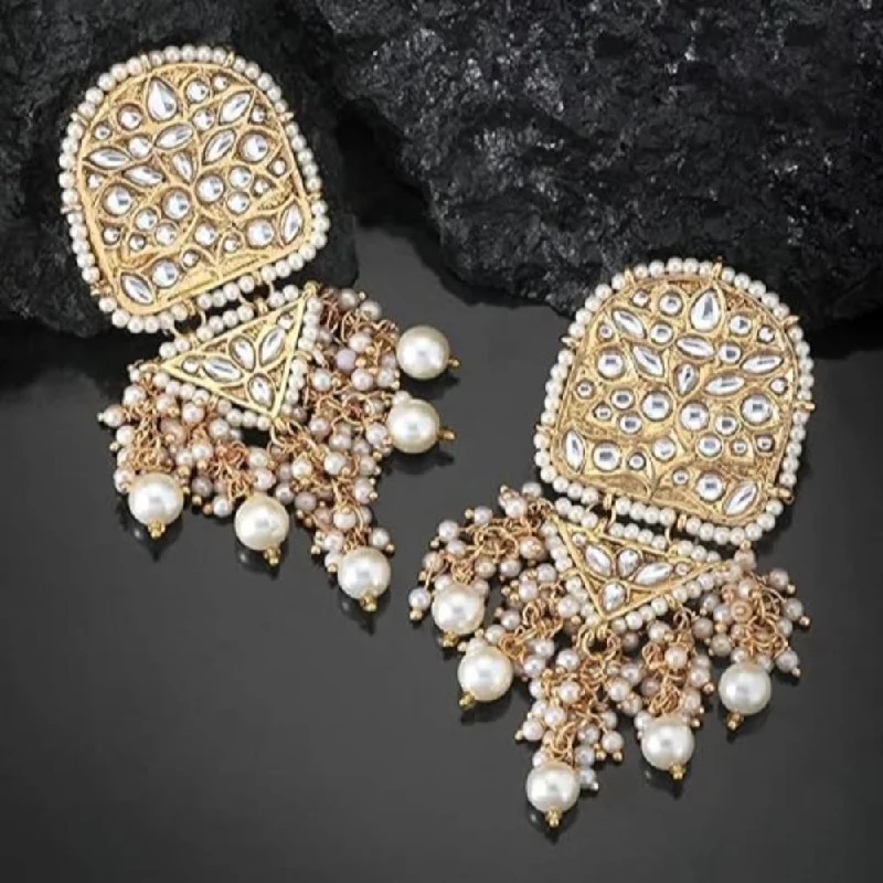 women’s gold earrings-Etnico Gold Plated Kundan & Pearl Drop Dangle Earrings for Women (E2944W)