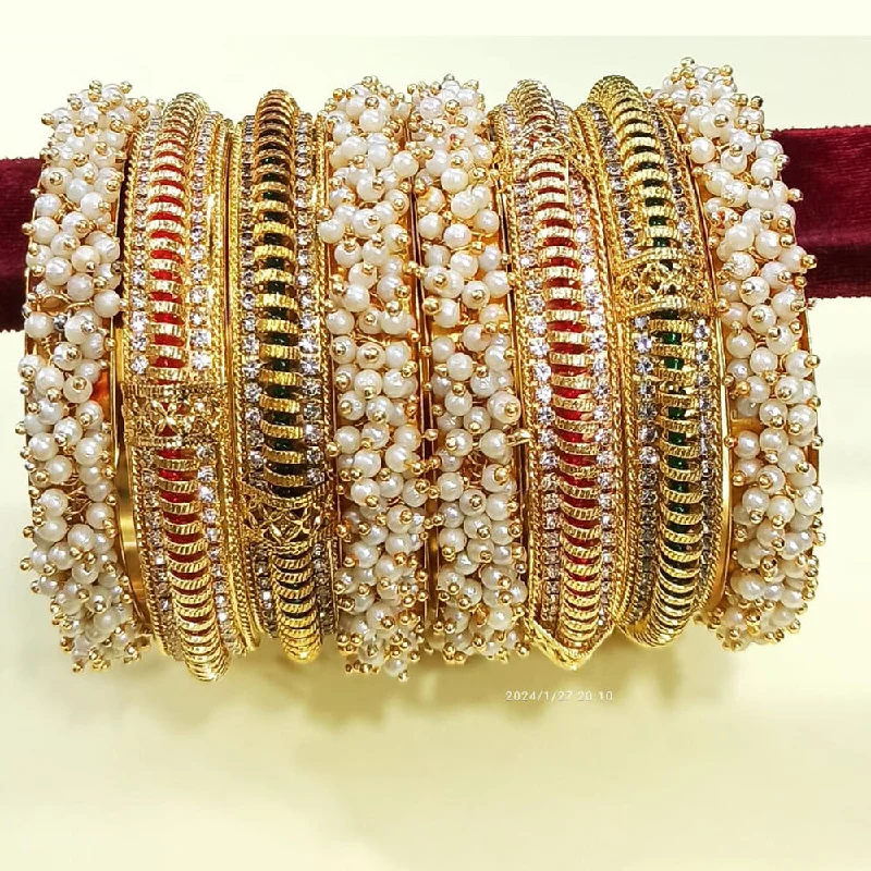 women’s knot bracelets-Manisha Jewellery Gold Plated Pearl Bangles Set