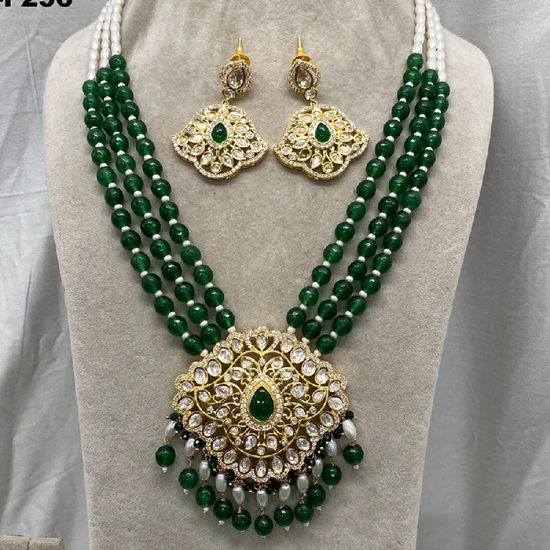 women’s vintage necklaces-Royal Kundan Jewellery Gold Plated Polki Kundan And Beads Necklace Set