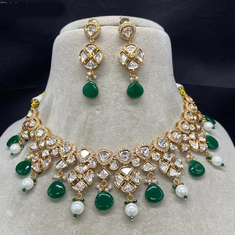 women’s gold-plated charm necklaces-Amoliya Jewels Gold Plated Polki Kundan Stone And Pearls Necklace Set