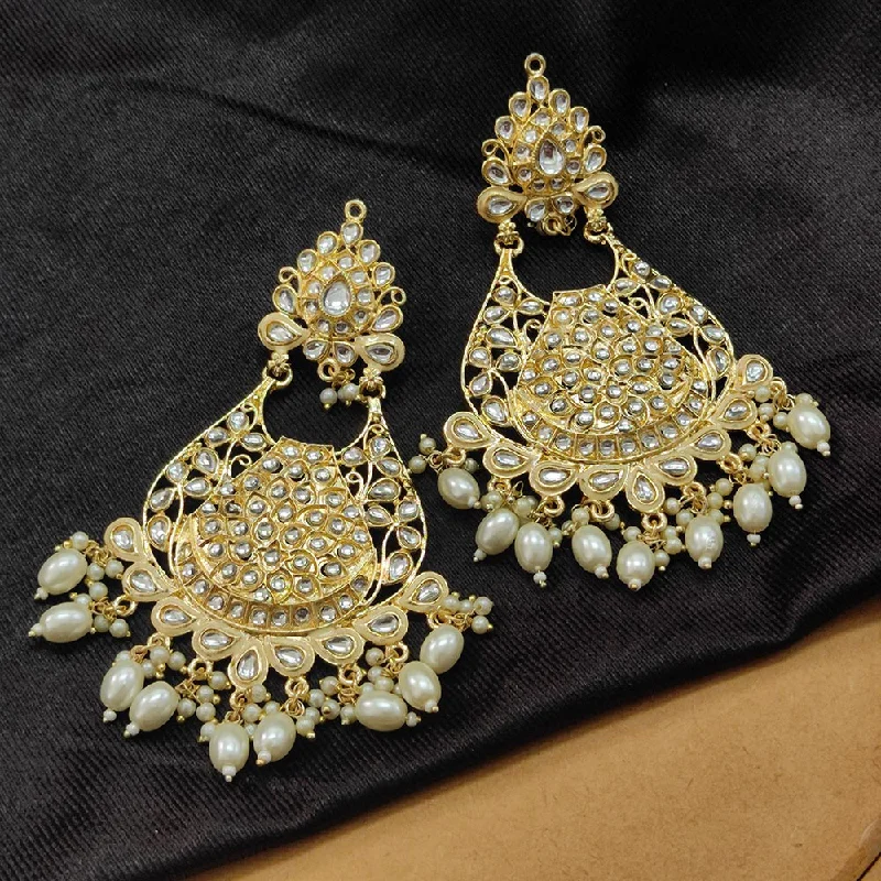 women’s black earrings-Darshana Jewels Gold Plated Kundan Stone And Beads Dangler Earrings