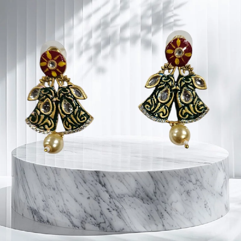 women’s silver earrings with pearls-Nakoda Jewels Brass Gold Plated Meenakari Dangler Earrings