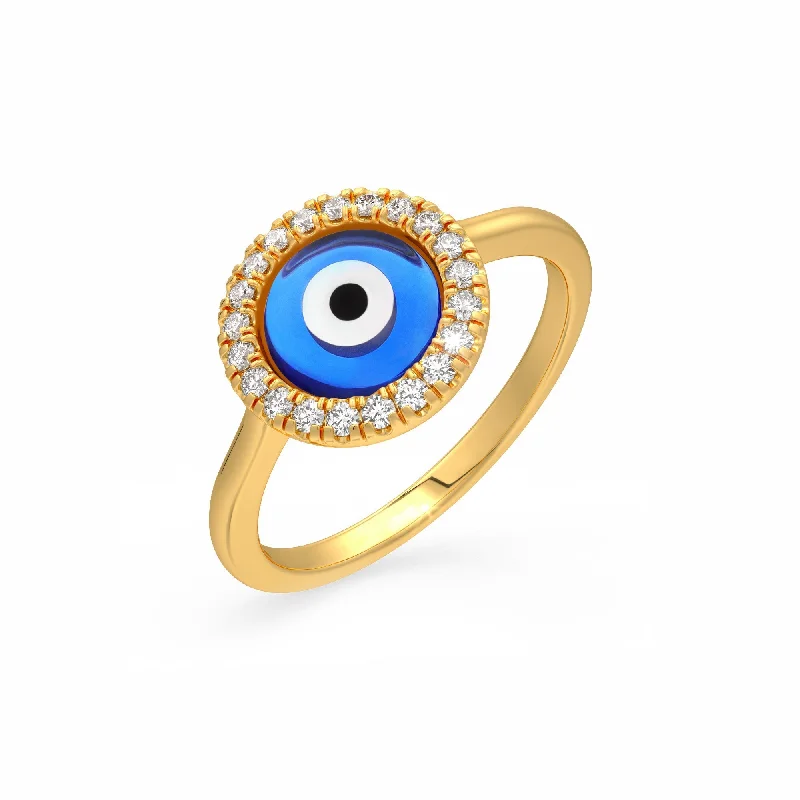 women’s square-cut engagement rings-Blue Evil Eye Charm Diamond Ring