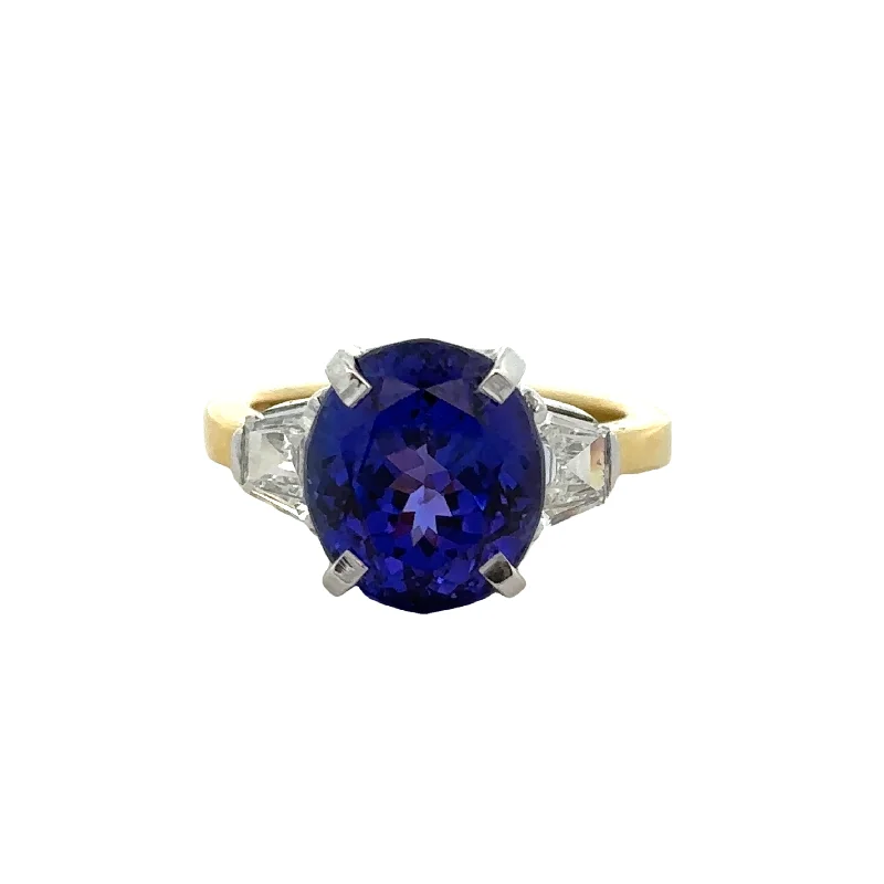 women’s emerald cut engagement rings-Statement Tanzanite and Diamond Ring in 18k Two Tone Gold