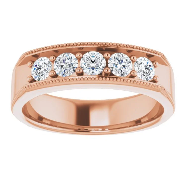 women’s promise rings-14K Rose 3/4 CTW Natural Diamond Milgrain Band