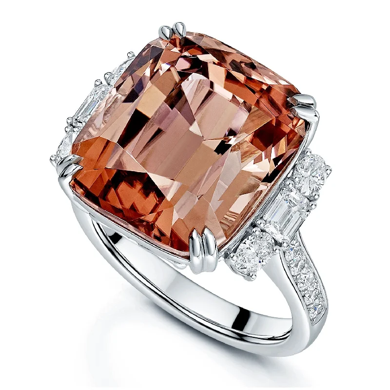 women’s engraved engagement rings-Platinum Pink Tourmaline And Diamond Ring