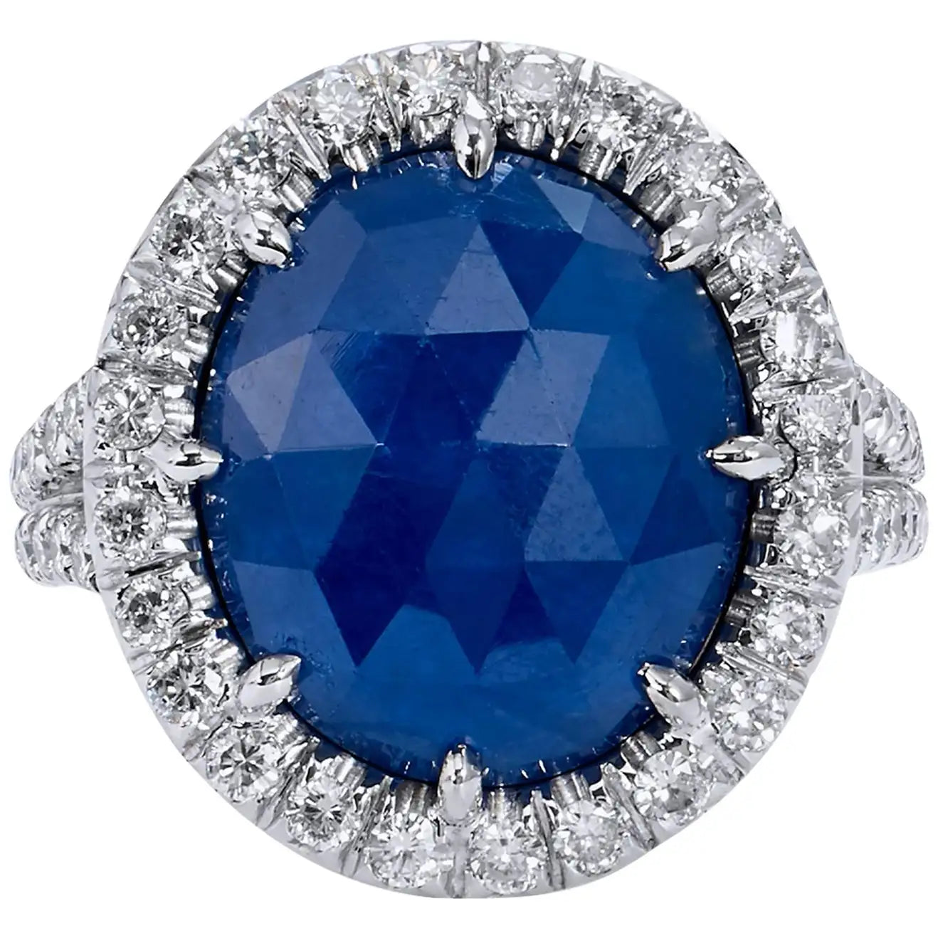 women’s radiant cut sapphire engagement rings-5.59 Carat No Heat Blue Sapphire and Diamond Ring