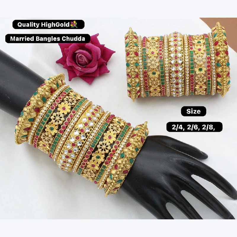 women’s pearl charm bracelets-Manisha Jewellery Gold Plated Pota Stone Bangles Set