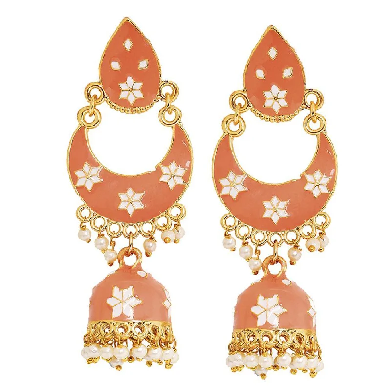 women’s stylish hoop earrings-Mahi Traditional Ethnic Carrot Pink Meenakari work Dangler Chandbali Jhumki Earrings with Artificial Pearl for Women (ER1109727GCrt)