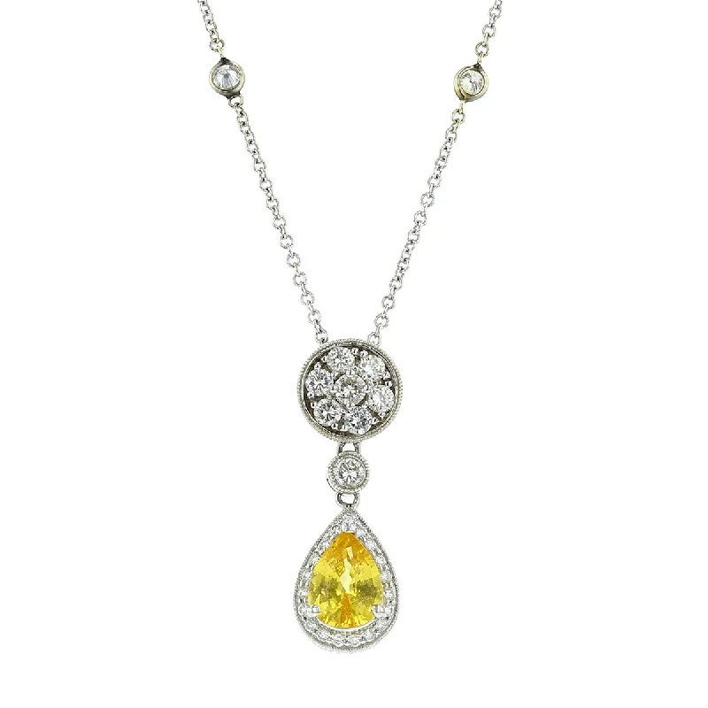 women’s charm necklaces-Pear-Shaped Yellow Sapphire and Diamond Necklace