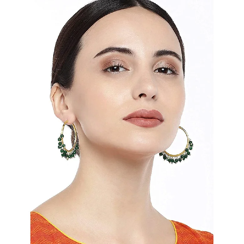 women’s luxury earrings-Etnico Gold Plated Chandbali Hoop Earrings Handcrafted with pearl for Women/Girls (E2628G)