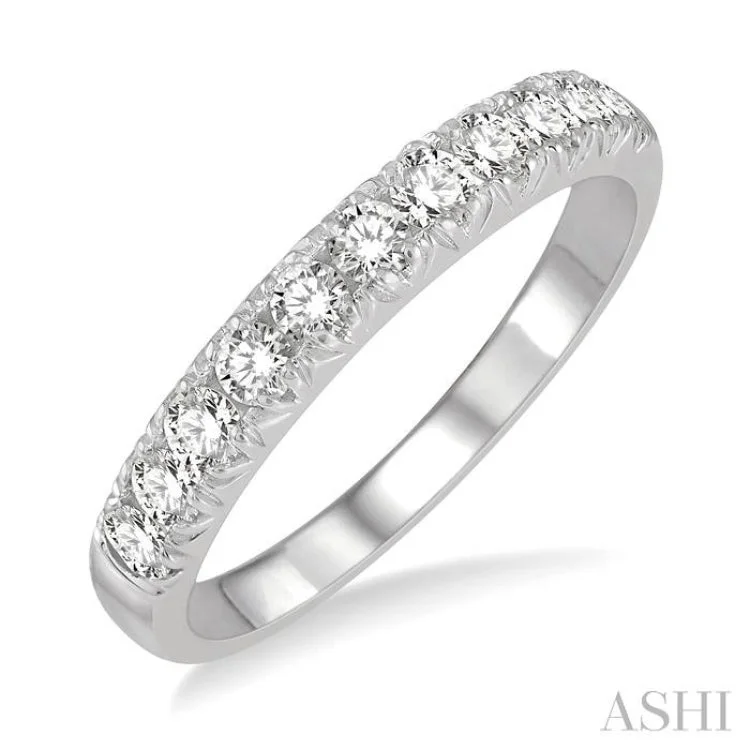 women’s vintage-style rings-1/2 ctw 11 Stone Round Cut Diamond Wedding Band in 14K White Gold