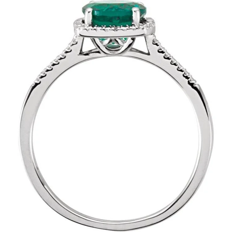 women’s fancy diamond engagement rings-Sterling Silver Lab-Grown Emerald & .01 CTW Natural Diamond Ring