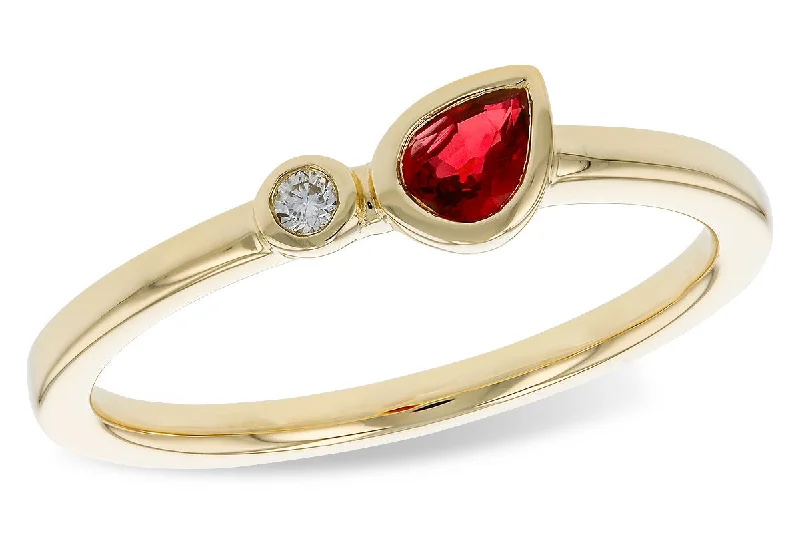 women’s diamond bridal engagement rings-14K Yellow Gold 0.26ctw Pear Ruby & Diamond Ring by Allison Kaufman