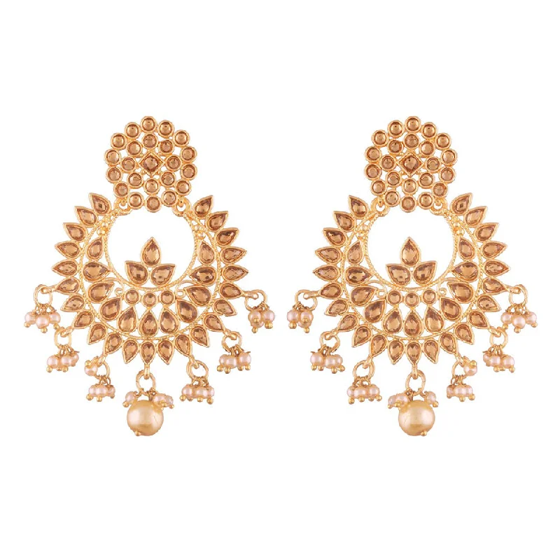 women’s luxury diamond earrings-Etnico Traditional Gold Plated Chandbali Earrings Encased With Faux Kundans For Women/Girls (E2496FL)