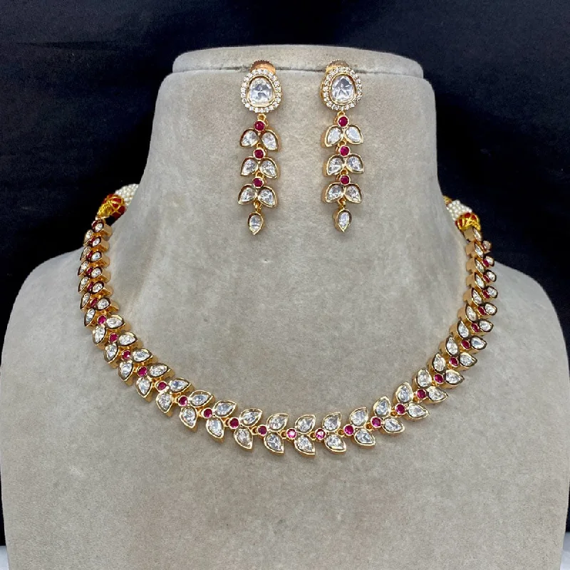 women’s classic gold necklaces-Amoliya Jewels Gold Plated Polki Kundan Stone Necklace Set