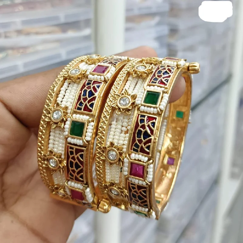 women’s thick bangles-JCM Gold Plated Pota Stone Openable Kada