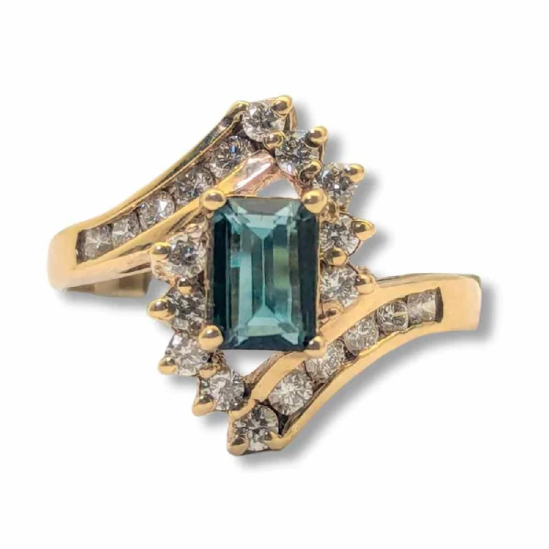 women’s vintage diamond engagement rings-14K Yellow Gold Green Tourmaline & Diamond Ring