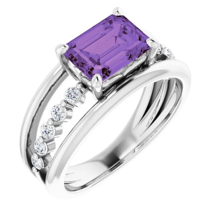 women’s colorful engagement rings-Platinum Natural Amethyst & 1/5 CTW Natural Diamond Ring