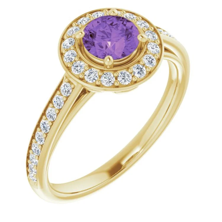 women’s cushion cut sapphire engagement rings-14K Yellow Natural Amethyst & 1/3 CTW Natural Diamond Ring