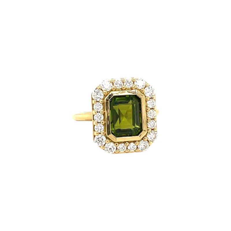 women’s gemstone engagement rings-Green Tourmaline and Diamond Ring / 18K