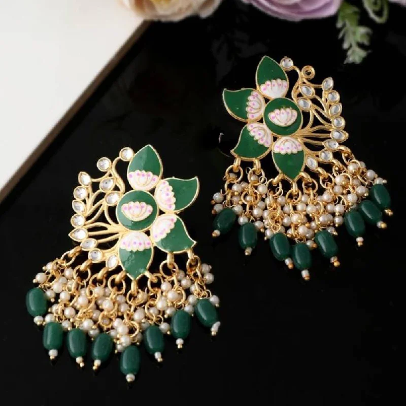 women’s sparkling diamond earrings-Lucentarts Jewellery Gold Plated Pearls And Meenakari Dangler Earrings