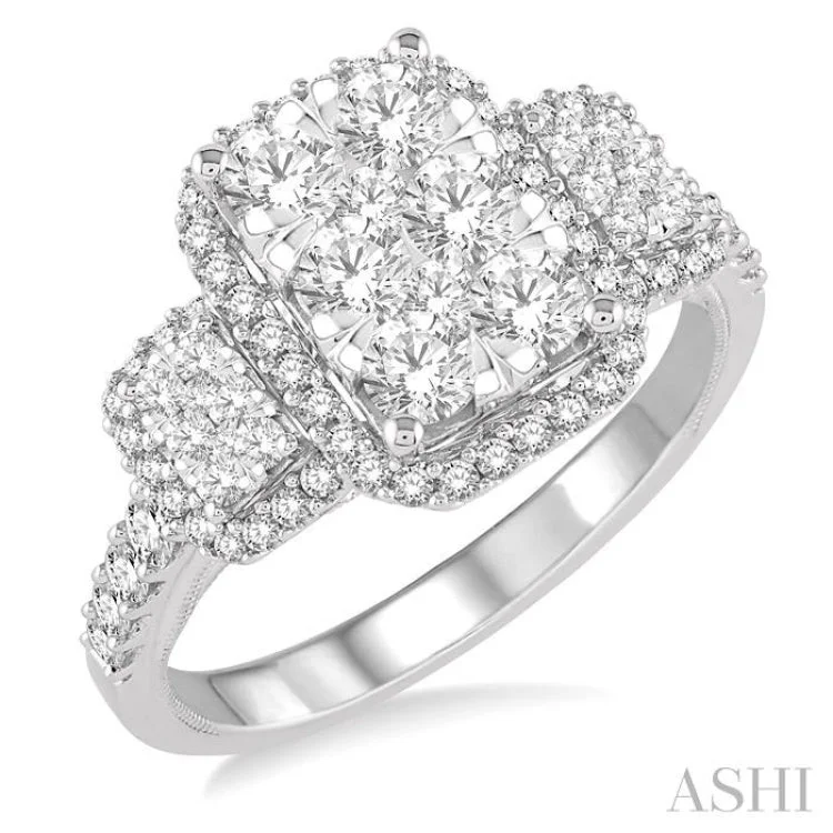 women’s heart-shaped rings-1 1/3 Ctw Round Cut Diamond Lovebright Ring in 14K White Gold