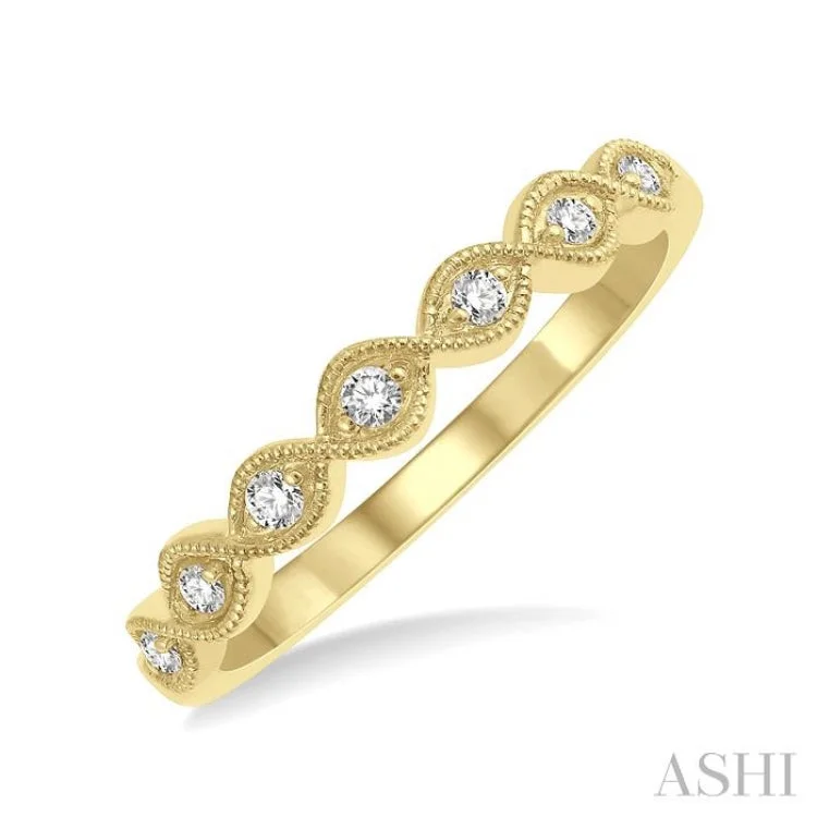 women’s rings with colored gemstones-1/10 Ctw Milgrain Marquise Lattice Round Cut Diamond Stack Band in 14K Yellow Gold