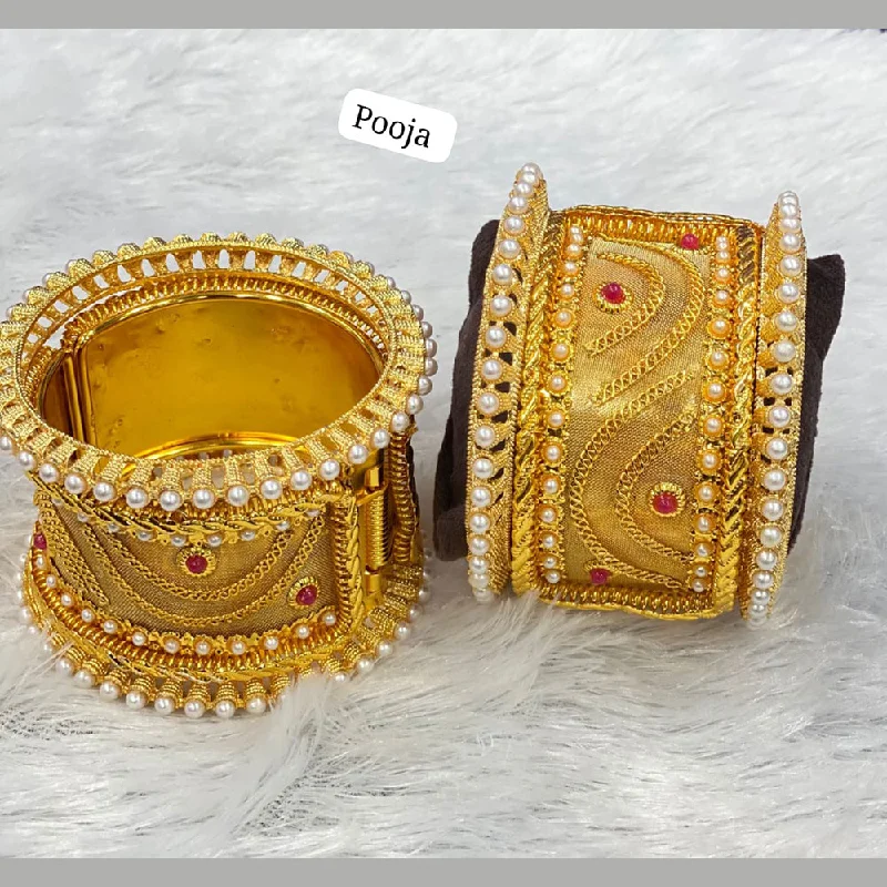 women’s gemstone bangle bracelets-Pooja Bangles Gold Plated Pota Stone Bangles Set