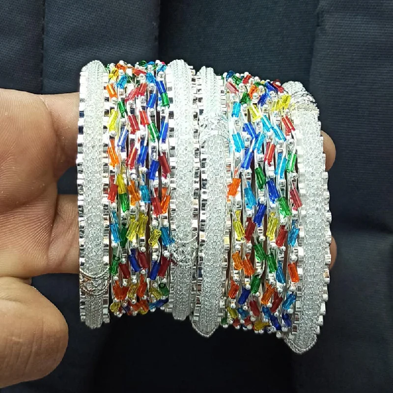 women’s beaded bracelets-Manisha Jewellery Silver Plated Bangles Set