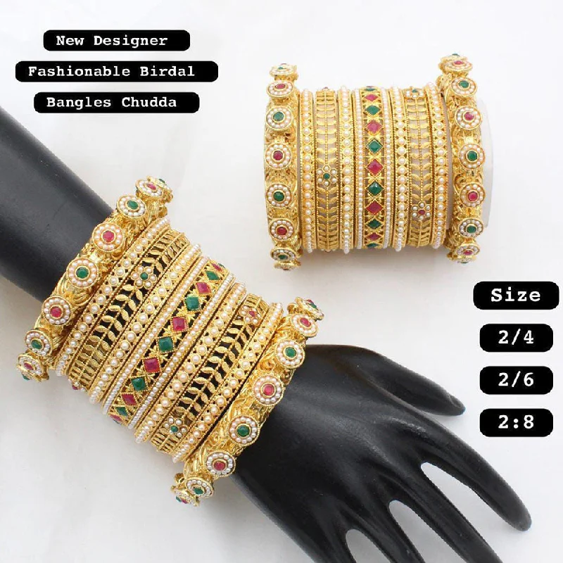 women’s silver cuff bracelets-Manisha Jewellery Gold Plated Bangles Set