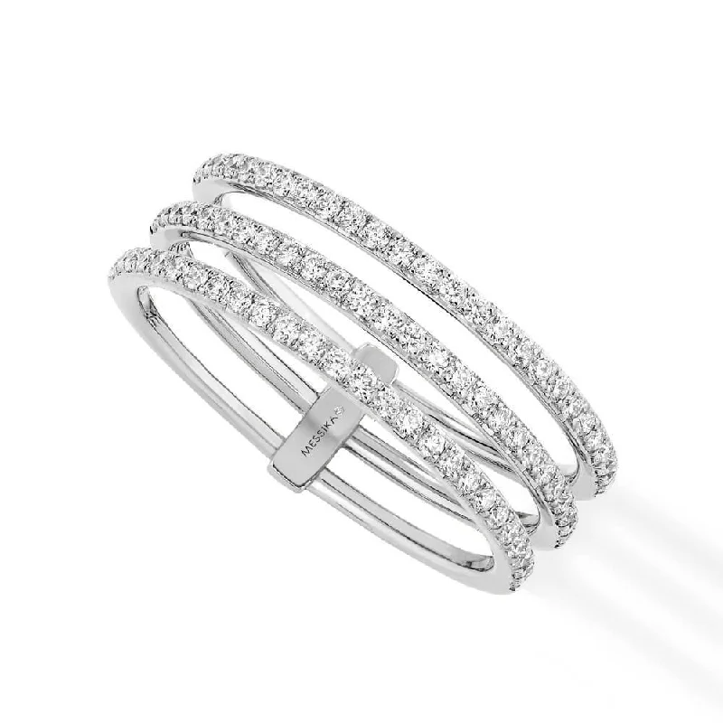 women’s emerald cut diamond engagement rings-18ct White Gold Gatsby 3 Rows Pave Set Diamond Ring