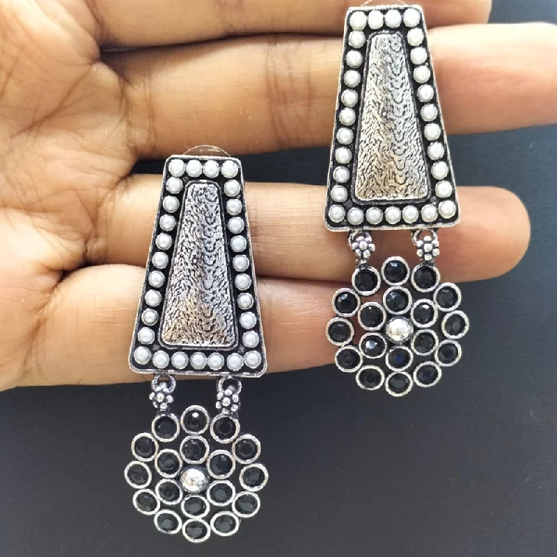 women’s statement stud earrings-FS Collection Oxidised Plated Pota Stone Dangler Earrings