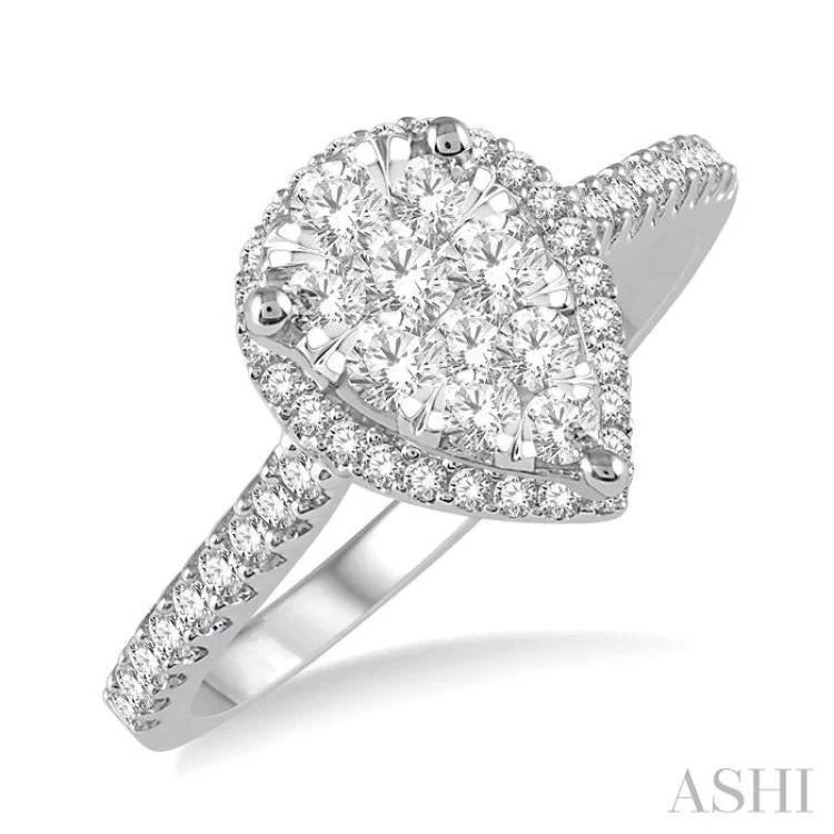 women’s diamond rings-1/2 Ctw Pear Shape Round Cut Diamond Lovebright Ring in 14K White and Rose Gold