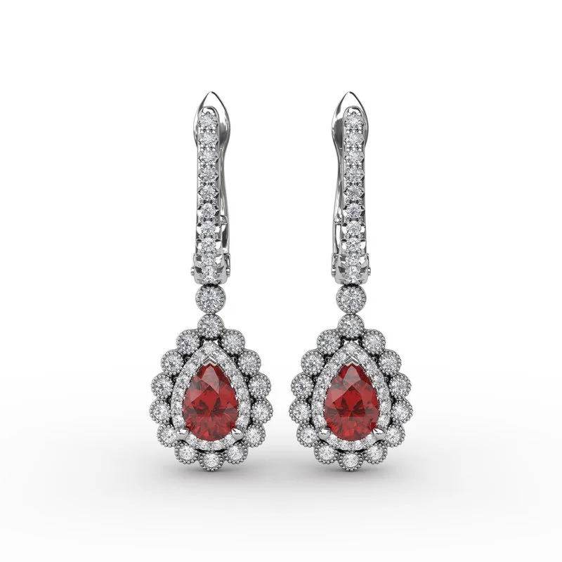 women’s rose gold earrings-Pear-Shaped Ruby and Diamond Earrings ER1767R