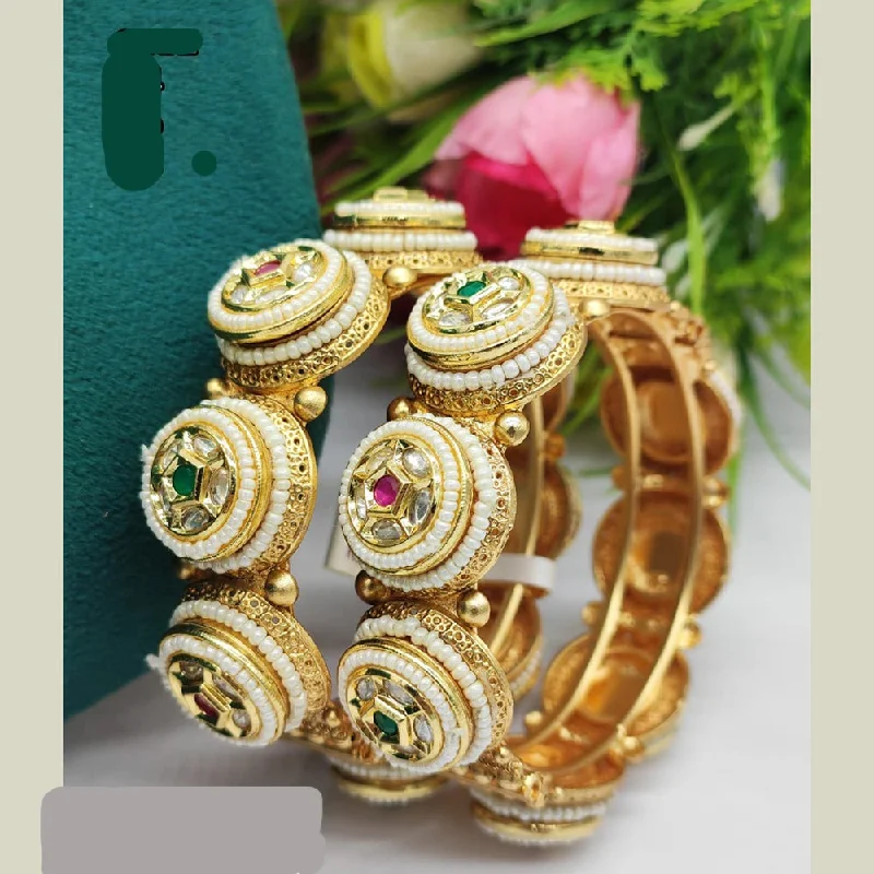 women’s floral bracelets-JCM Gold Plated Pota Openable  Bangles Set