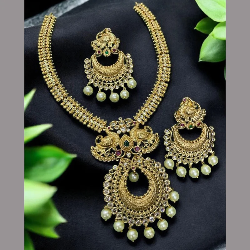 women’s sapphire necklaces-Sona Creation Gold Plated Crystal Stone And Pearls Necklace set