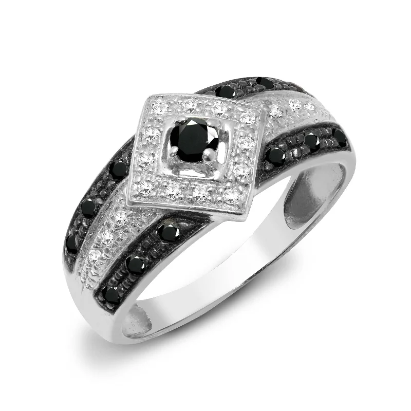 women’s heart-shaped engagement rings-9ct White Gold Diamond And Black Diamond Ring