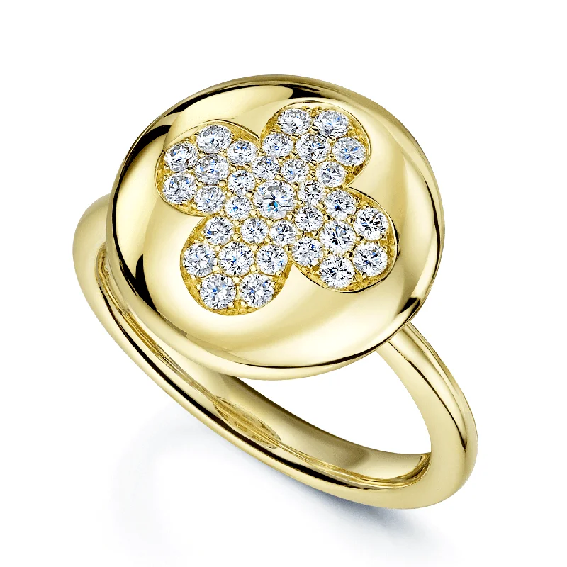 women’s simple sapphire engagement rings-18ct Yellow Gold Circle Pave Flower Diamond Ring