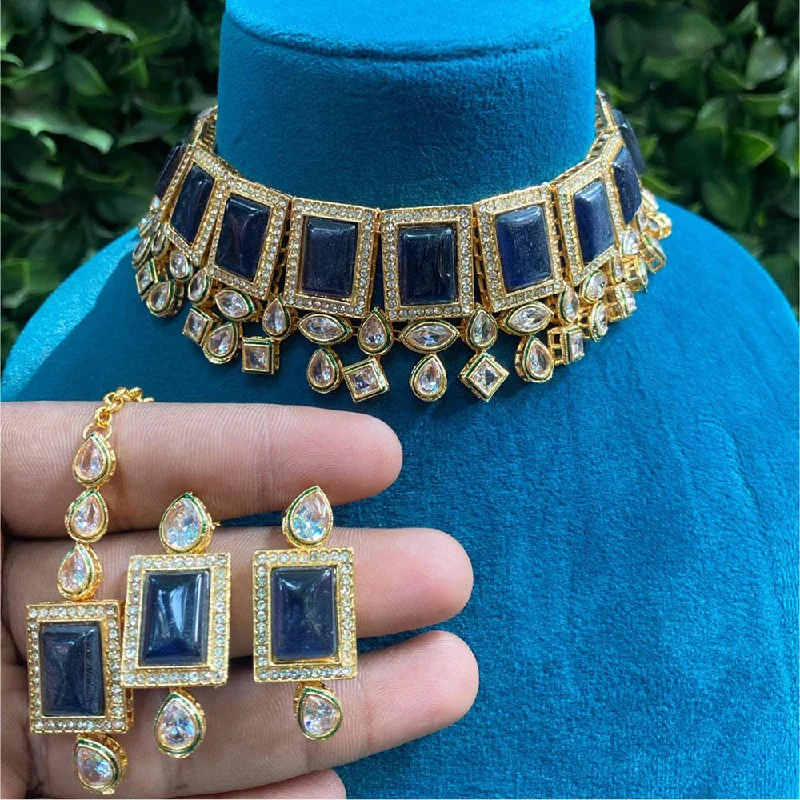 women’s pearl choker necklaces-Royal Kundan Jewellery Gold Plated Crystal Stone Choker Necklace Set