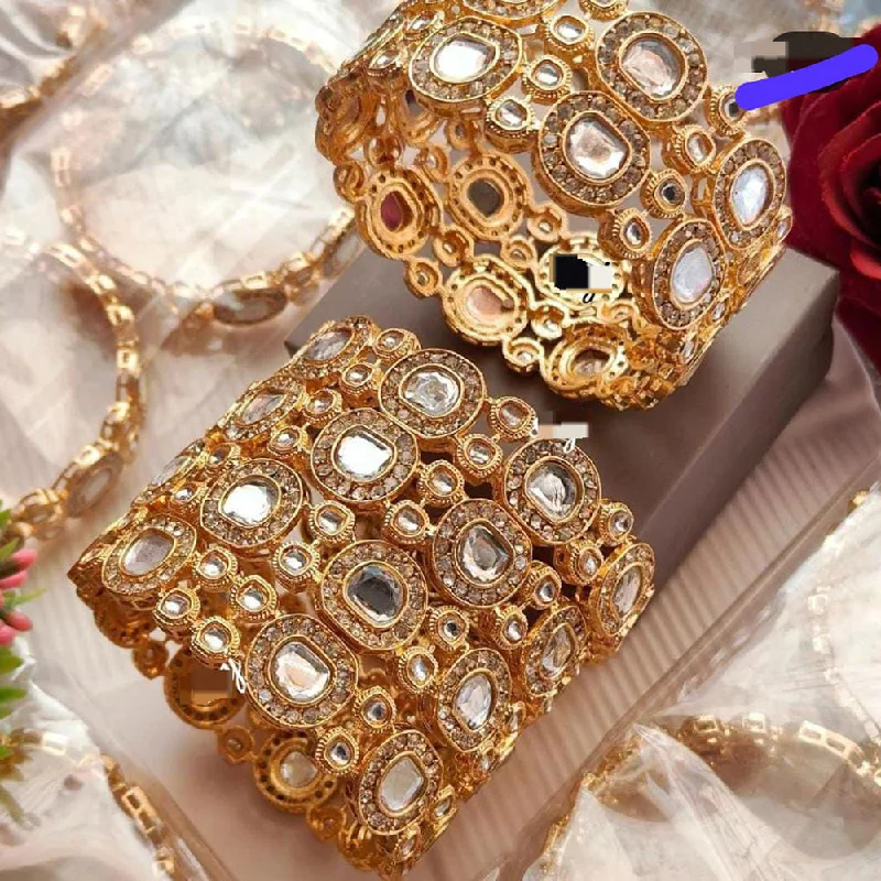 women’s gold bracelets-Pooja Bangles Gold Plated Crystal Stone Bangles Set