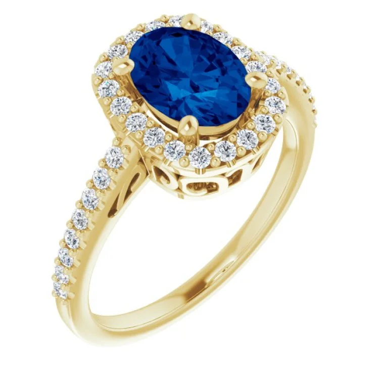 women’s designer sapphire engagement rings-14K Yellow Lab-Grown Blue Sapphire & 1/3 CTW Natural Diamond Ring