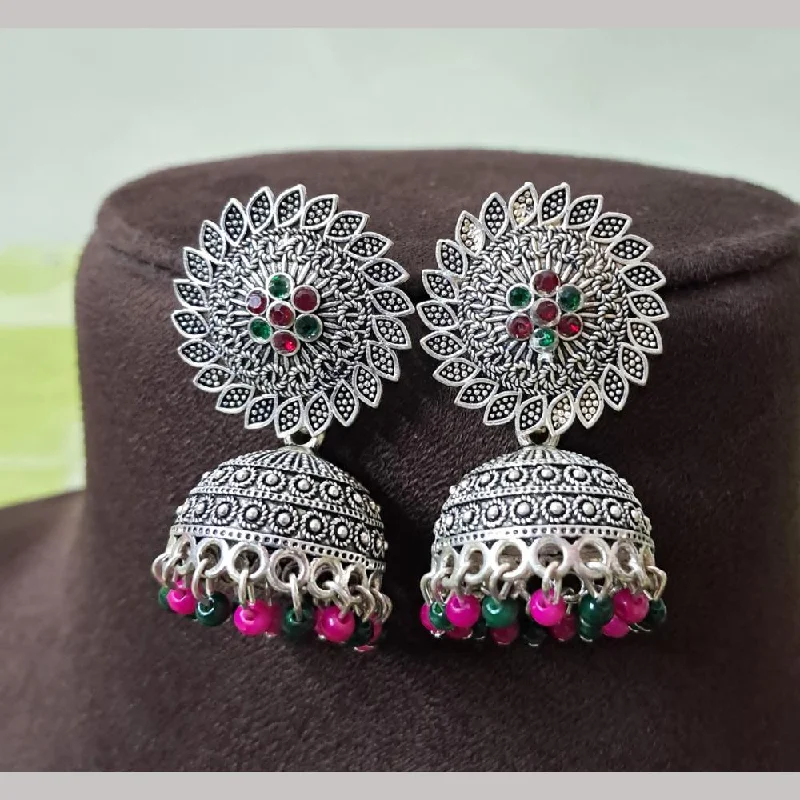 women’s long dangling earrings with diamonds-H K Fashion Oxidised Plated Austrian Stone And Beads Jhumki Earrings