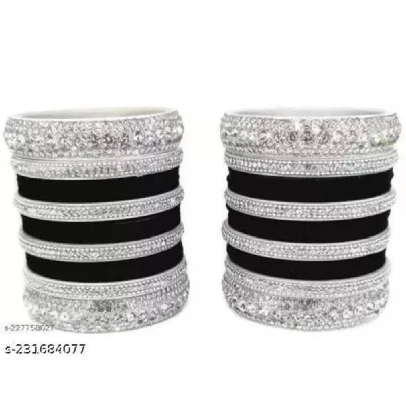 women’s silver bangles-Pooja Bangles Silver Plated Velvet Bangles Set