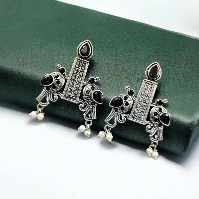 women’s gold stud earrings-Maharani Jewels Oxidised Plated Pota Stone Dangler Earrings