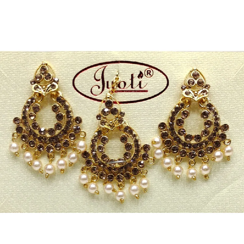 women’s designer earrings-Tip Top Jewellers Gold Plated Austrian Stone And Pearl Earrings With Mangtikka